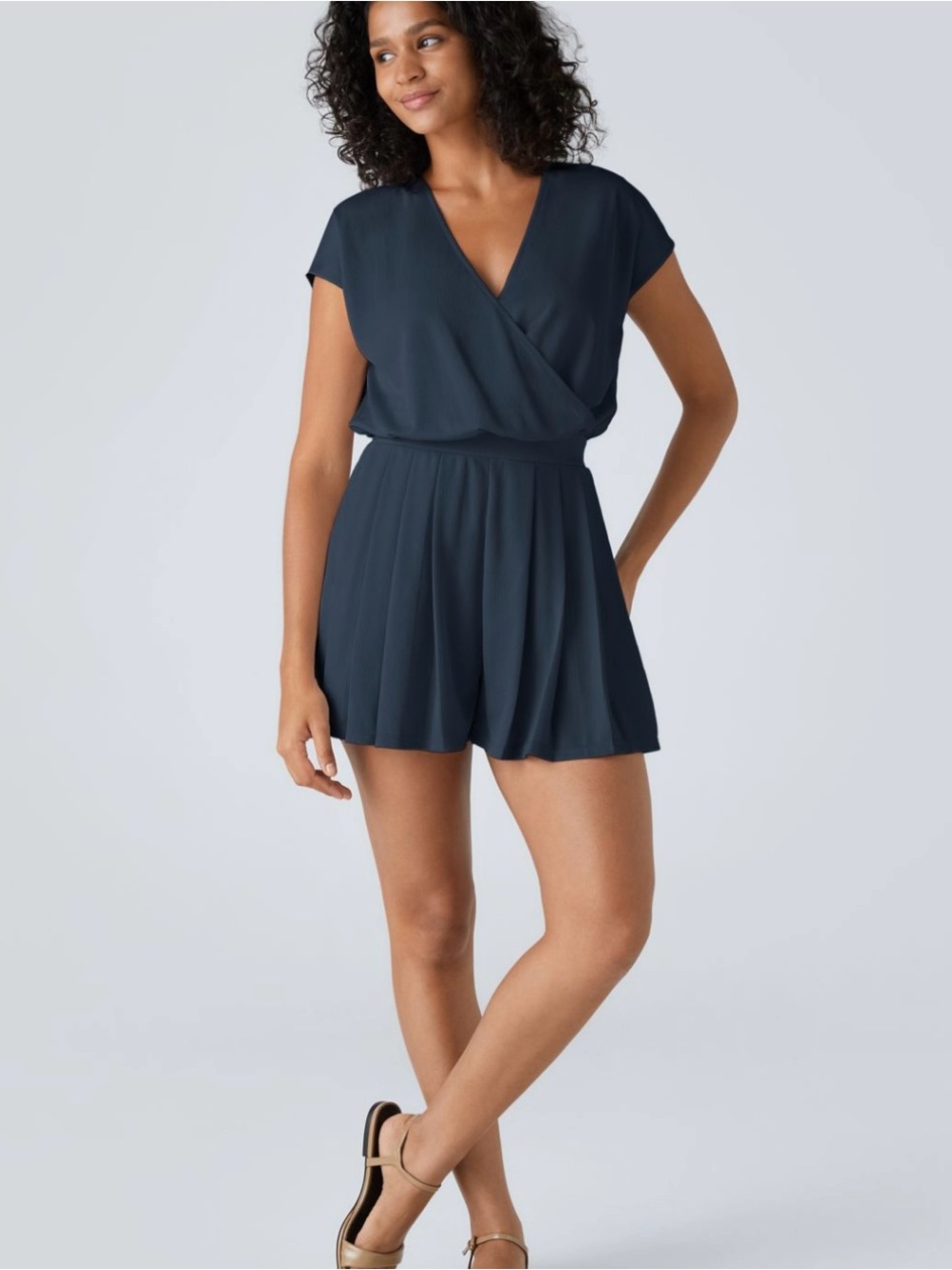 HALARA Gray Waffle Knit Pleated Romper Shorts